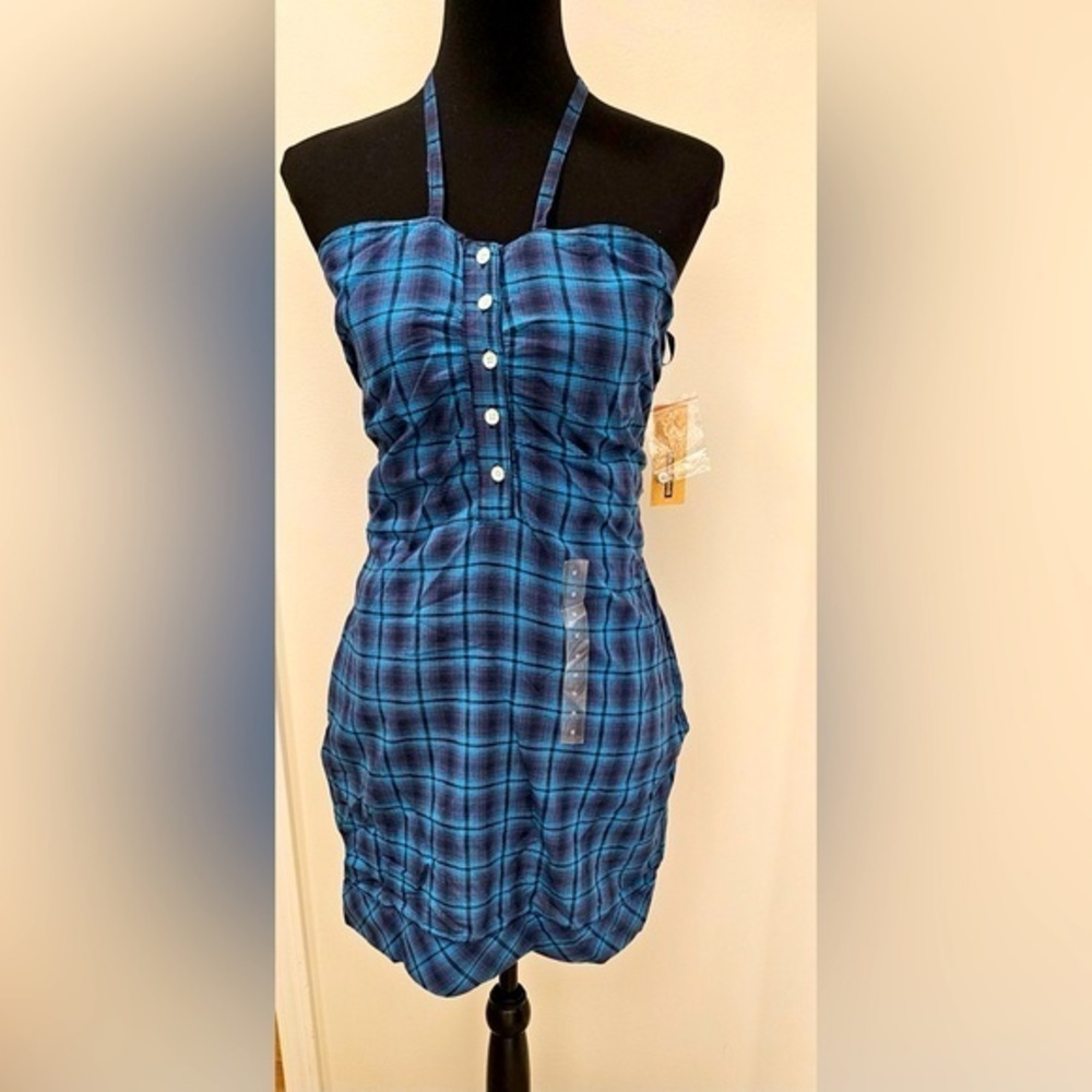 DKNY Jeans Plaid Strapless Halter Dress - Size M - NWT